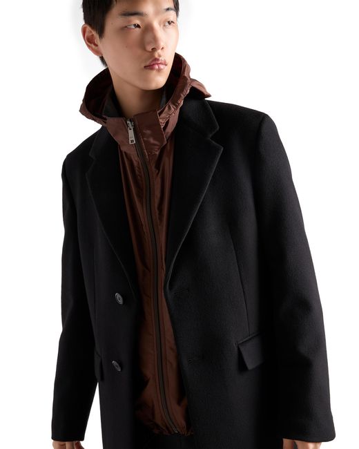 Prada Black Single-Breasted Wool Blend Coat for men