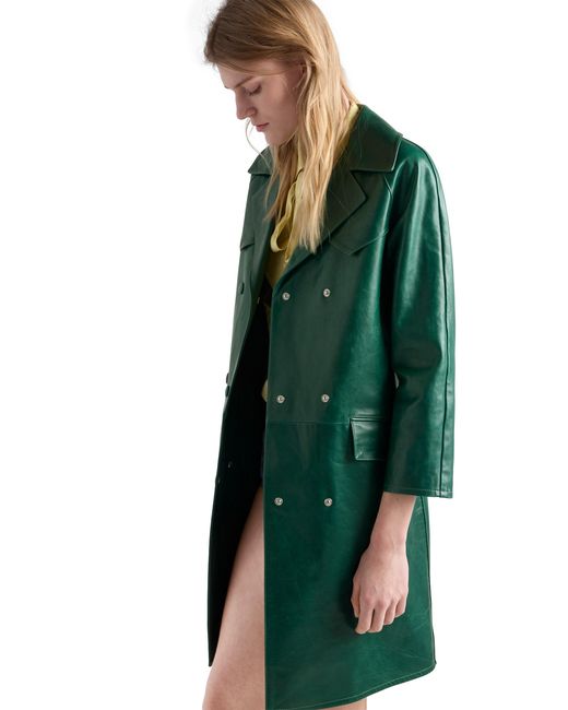 Prada Green Double-Breasted Leather Coat, Emerald