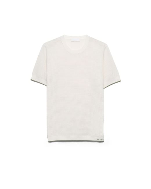 Prada White Silk And Cotton Crew-Neck Sweater for men
