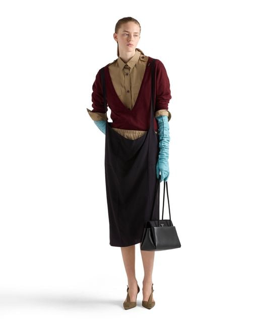 Prada Black Crepe Skirt With Suspender Straps