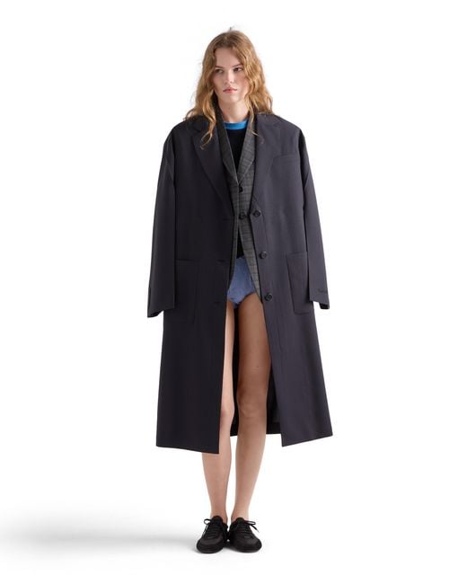 Prada Blue Single-Breasted Light Wool Coat
