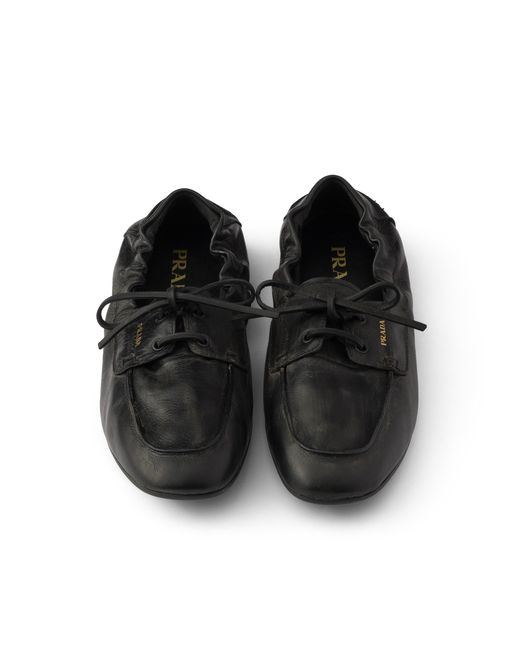 Prada White Shuffle Antiqued Leather Boat Shoes