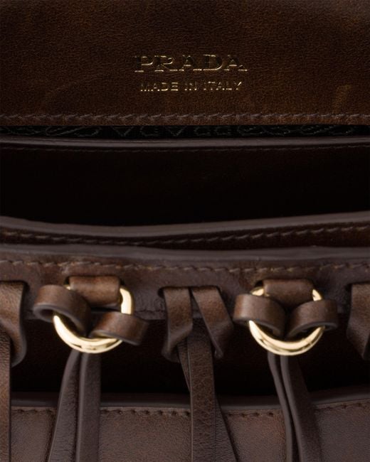 Prada Brown Corsaire Aged Leather Mini Shoulder Bag, Cocoa