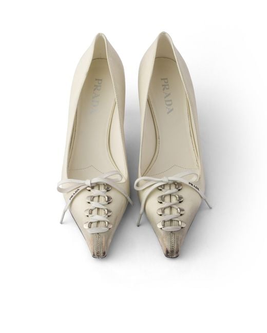 Prada White Antiqued Leather Pumps