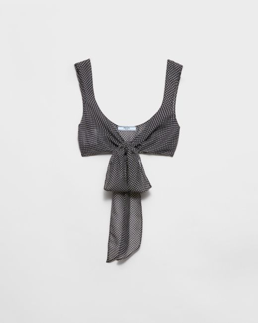 Prada Black Bralette-Top Aus Seiden-Chiffon Mit Punktmuster