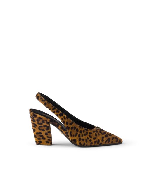 Prada White Printed Leather Slingback Pumps, Honey