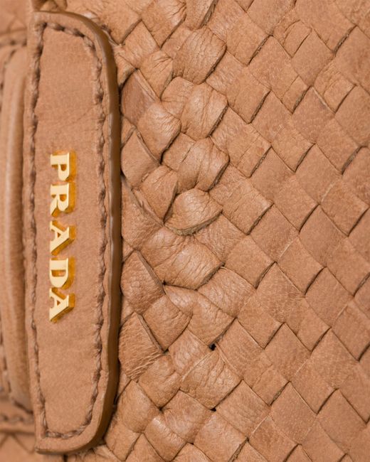 Prada Brown Woven Leather Mini Shoulder Bag