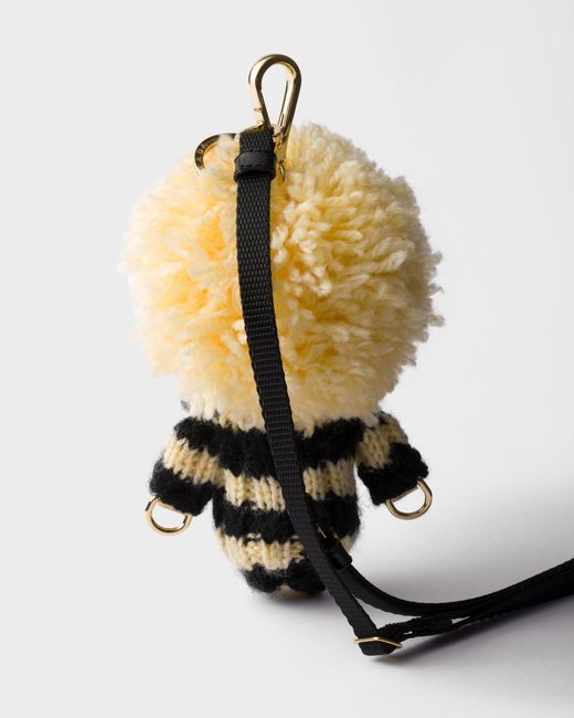Prada White Soft Robot Knit Keychain Charm