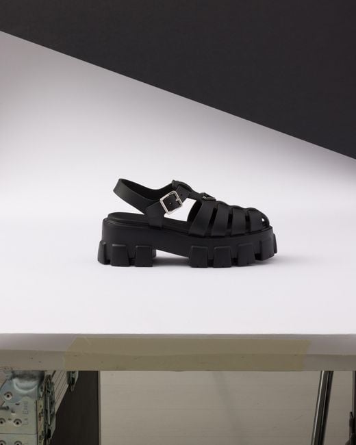 Prada Black Plateausandalen Monolith aus Gummi