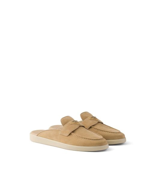 Prada White Suede Mules, Ecru