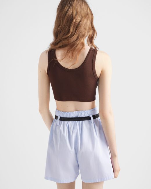 Prada Brown Ribbed Knit Crop Top