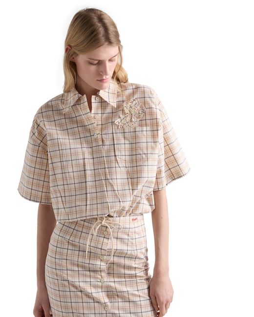 Prada White Embroidered Checked Poplin Top