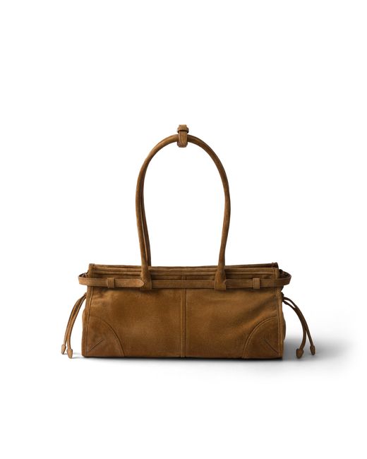 Prada Metallic Bonnie Medium Suede Handbag