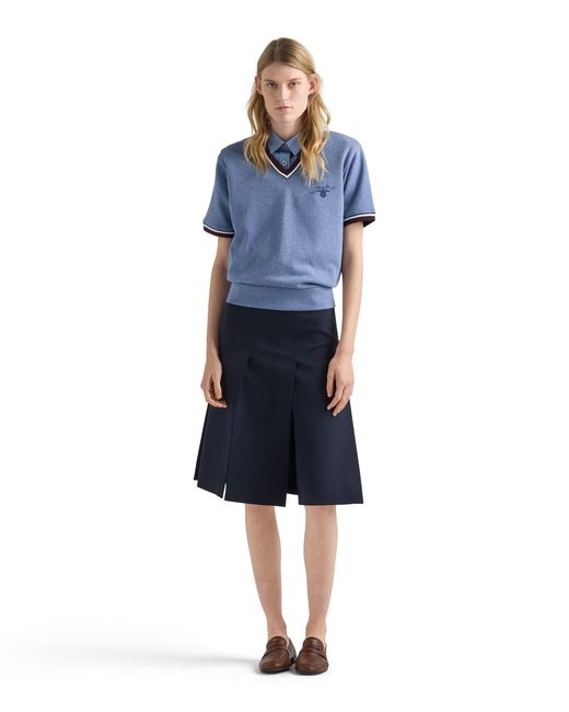 Prada Blue Cotton Fleece V-Neck Sweatshirt