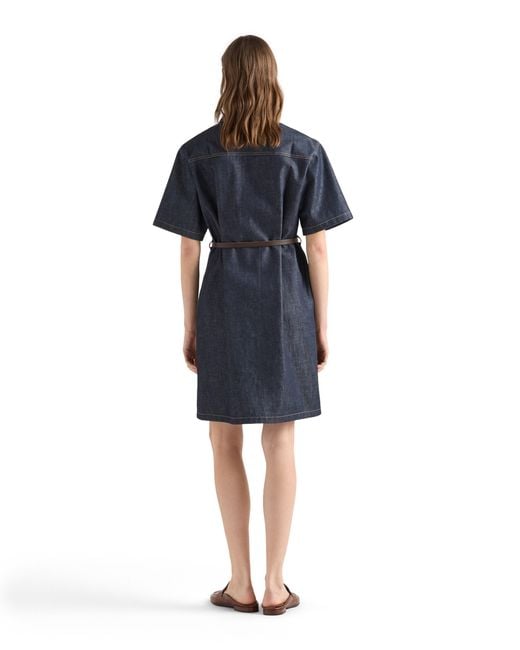 Prada Blue Belted Denim Dress