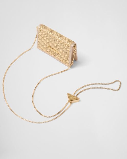 Prada White Cardholder With Shoulder Strap And Crystals