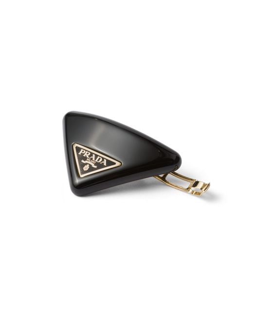 Prada Black Hair Clip With Triangle Logo