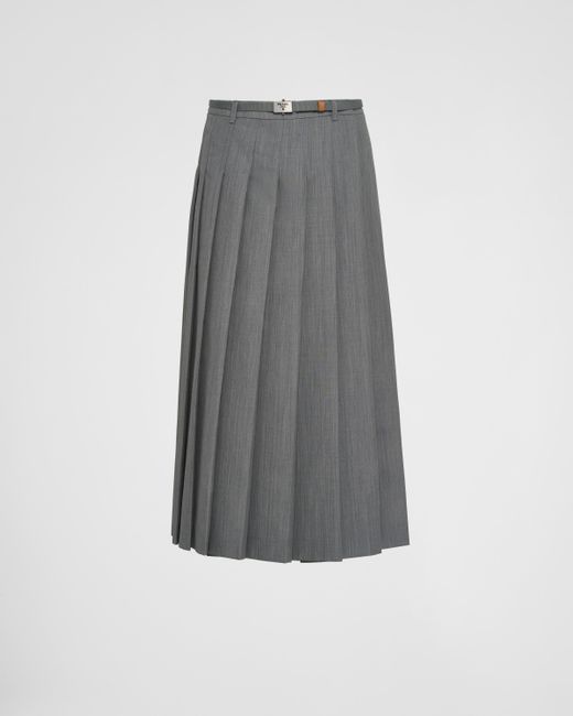 Prada Gray Pleated Wool Skirt