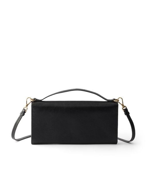 Prada Black Leather Wallet With Shoulder Strap
