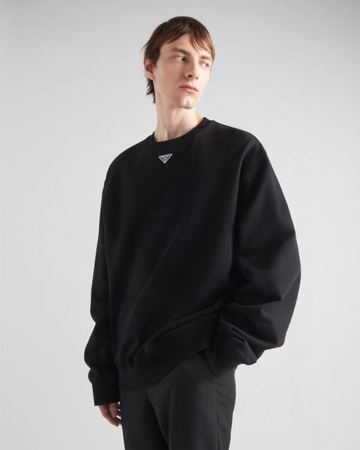 Prada Black Oversized Cotton Sweatshirt With Triangle Logo for men