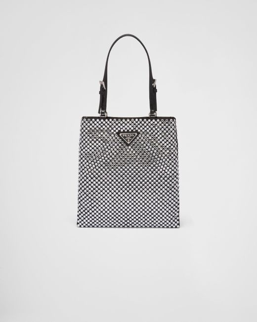 Prada Gray Satin Handbag With Crystals