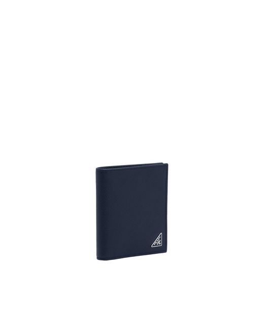 Prada Blue Logo Plaque Bi-Fold Wallet for men