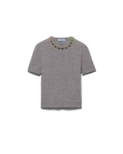 Prada Gray Wool And Cashmere Crew-Neck Sweater