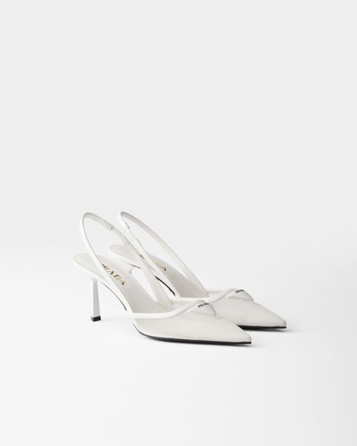 Prada White Mesh Fabric Slingback Pumps