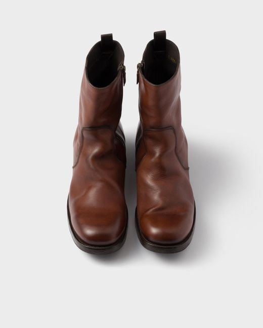 Bottes En Cuir Avec Fermeture À Glissière Prada pour homme en coloris Brown