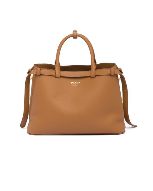 Prada Brown Buckle Medium Leather Handbag With Double Belt
