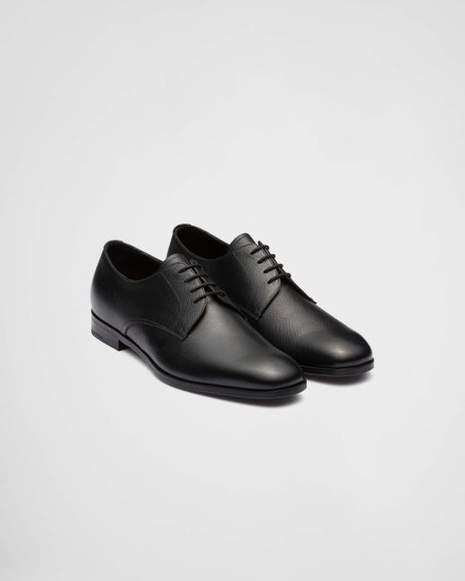 Prada Black Saffiano Leather Derby Shoes for men