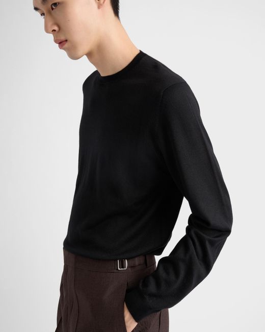 Pull À Col Rond En Cachemire Et Soie Prada pour homme en coloris Black