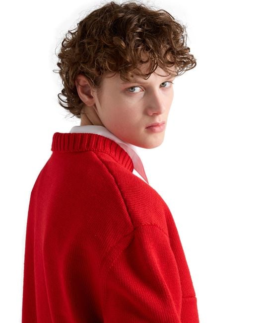 Prada Red Wool Cardigan With Bow