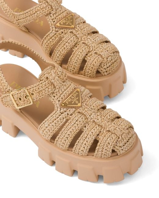 Prada White Monolith Crochet Cage Sandals