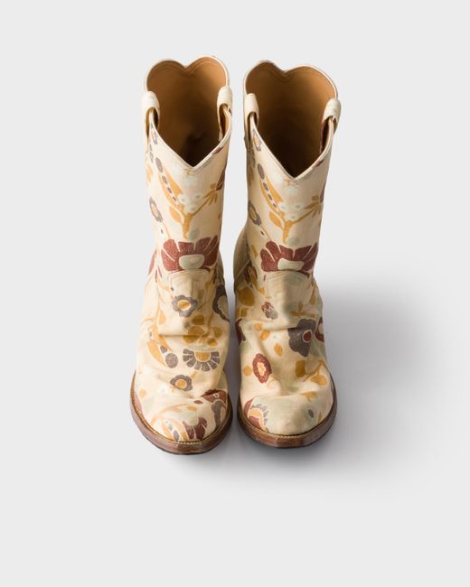 Prada White Printed Fabric Boots for men