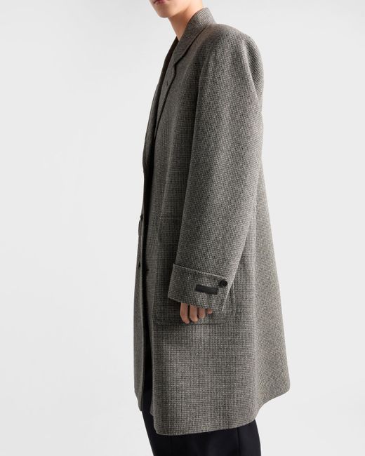 Prada Gray Single-Breasted Houndstooth Check Wool Coat for men