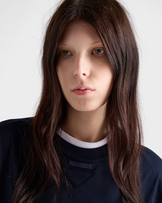 Prada Blue T-Shirt Aus Baumwoll-Jersey