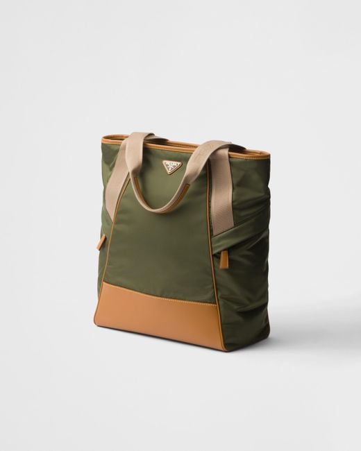 Prada Green Re-Nylon And Leather Tote Bag for men