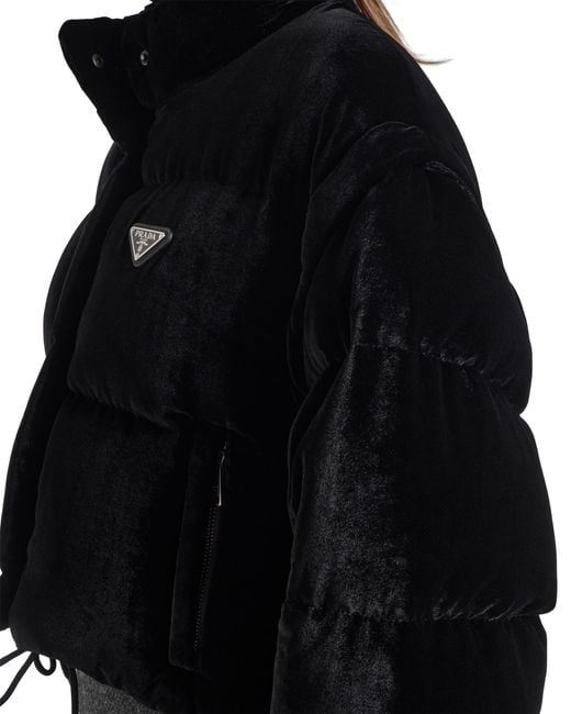 Prada Black Convertible Cropped Velvet Down Jacket