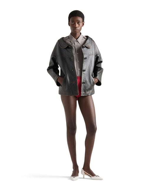 Prada Black Antiqued Nappa Leather Jacket
