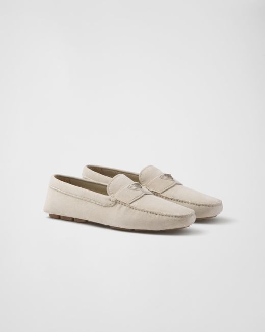Prada White Suede Driving Shoes for men