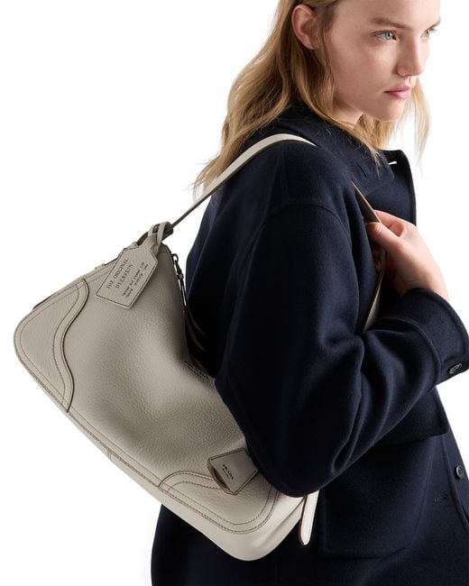 Prada Natural Aimèe Large Leather Shoulder Bag