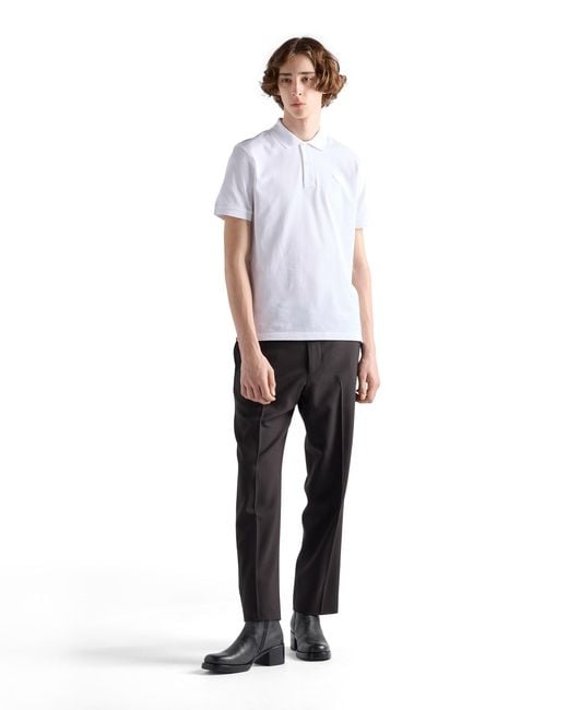Prada White Logo-Badge Slim-Fit Cotton-Piqué Polo Shirt for men