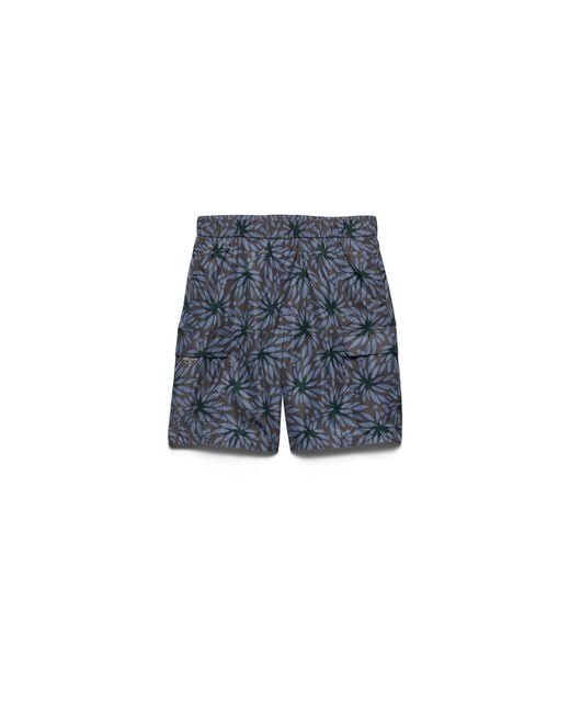 Prada Blue Printed Re-Nylon Swim Trunks for men