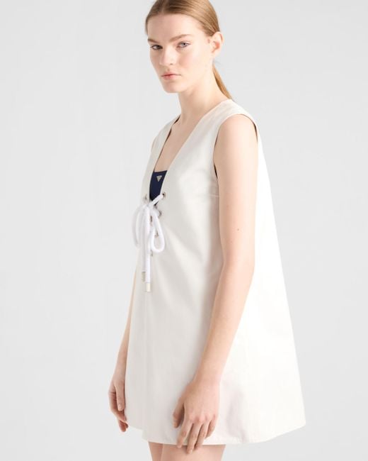 Robe Courte En Satin Vieilli Prada en coloris White