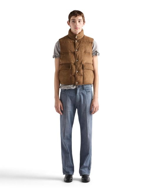 Prada Brown Suede Down Vest, Light for men