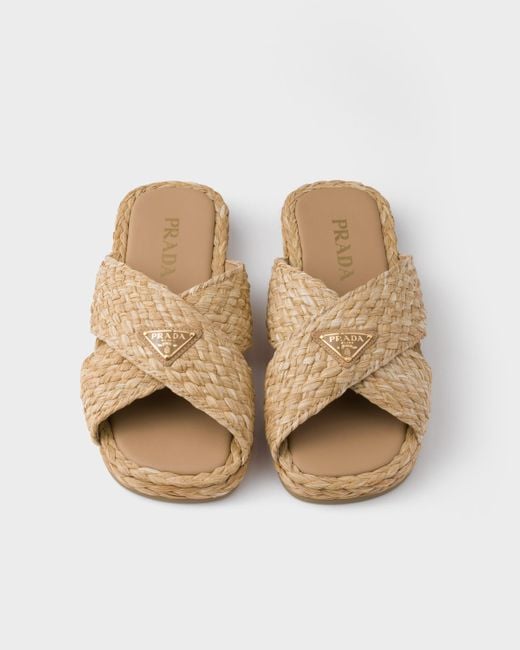 PRADA☆ラフィア クリスクロス スライド Prada Women's Raffia Crisscross Slides | Bloomingdale's