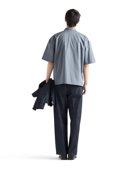 Prada Blue Short-Sleeved Technical Cotton Shirt, Iron for men