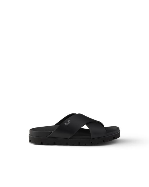 Prada Black Crisscross Rubber Slides for men