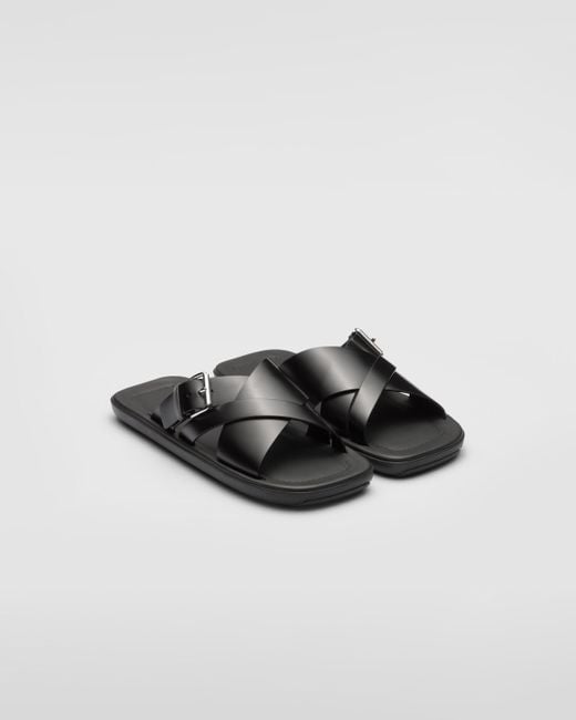 Prada Black Brushed Leather Slides for men